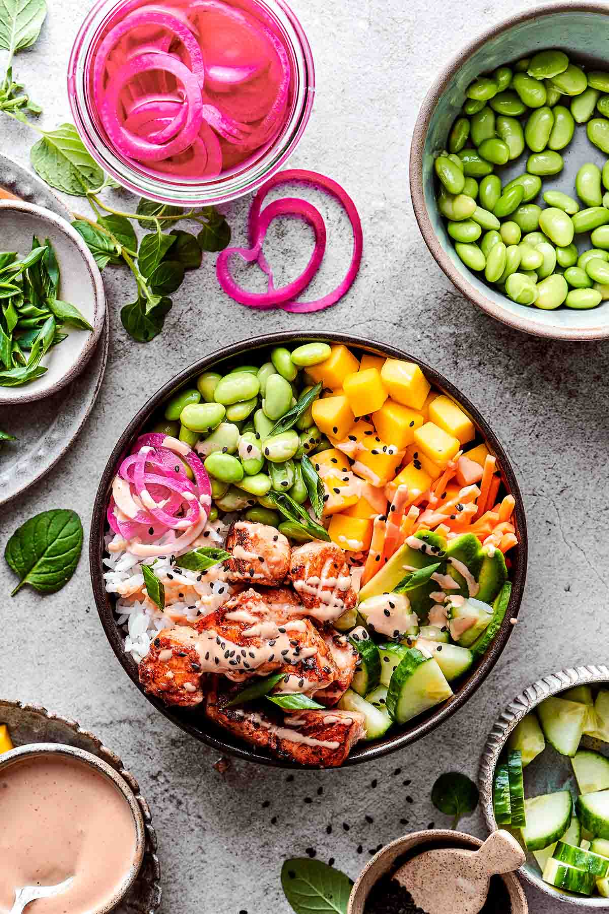 salmon rice bowl.